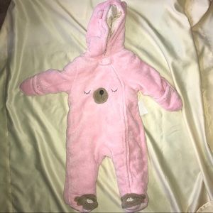 Small wonders pink bear snowsuit 6-9 months NWOT